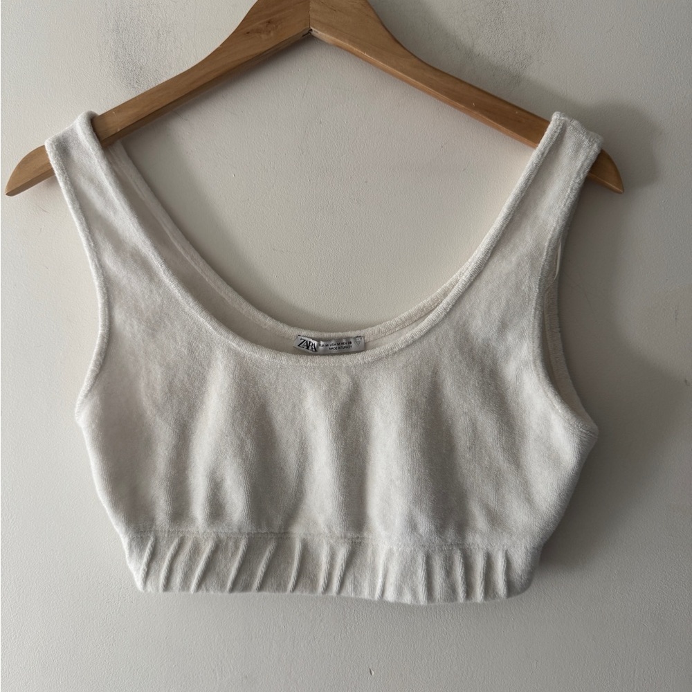 Zara White Terry Texture Scoop Neck Bralette Crop Top